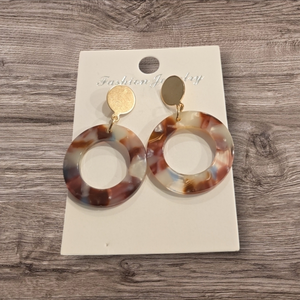 2 LEFT! Gold Plated Colorful Acrylic Drop Dangle Earrings